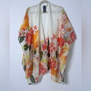 Vince Camuto Bright Citrus Colored Floral Pattern Kimono Poncho Beach Summer OS